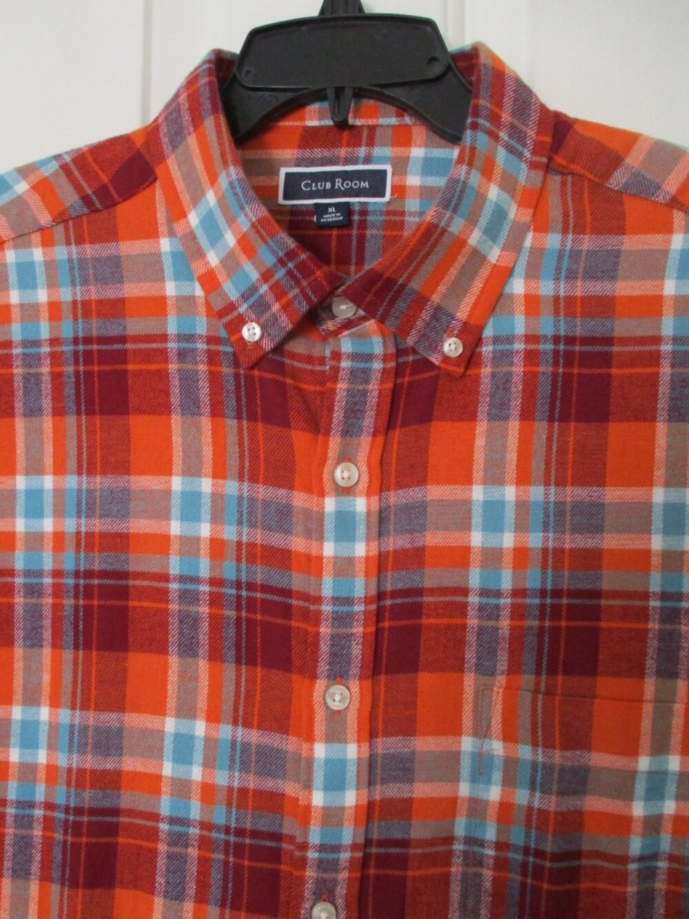 Club Room Mens L/S Orange Blue Cotton Flannel Button-down Casual Shirt NWOT - XL